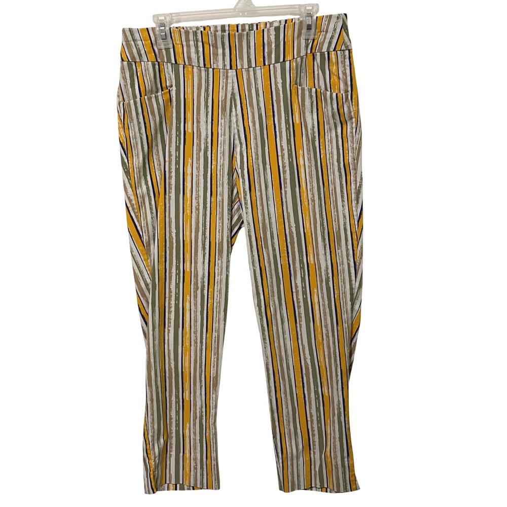 Vintage Y2K Ashley‎ Stewart Womens Stripe Pull On Pants Size 14 Casual Chic Boho